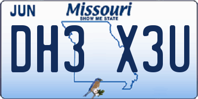 MO license plate DH3X3U