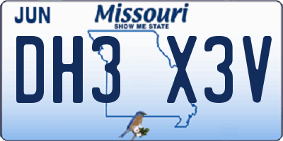 MO license plate DH3X3V