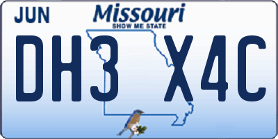 MO license plate DH3X4C