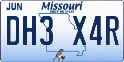 MO license plate DH3X4R
