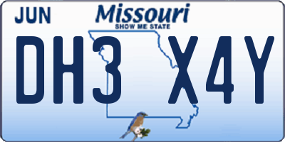 MO license plate DH3X4Y