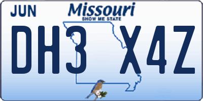 MO license plate DH3X4Z