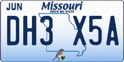 MO license plate DH3X5A