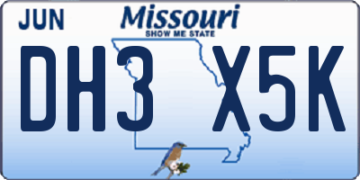 MO license plate DH3X5K