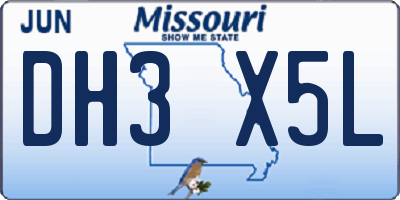 MO license plate DH3X5L