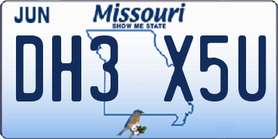 MO license plate DH3X5U