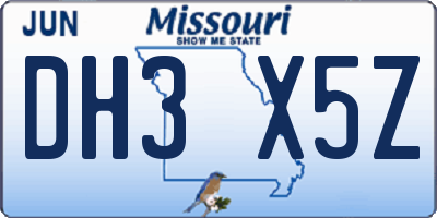 MO license plate DH3X5Z