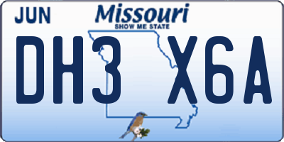 MO license plate DH3X6A