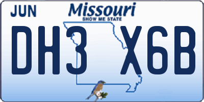 MO license plate DH3X6B
