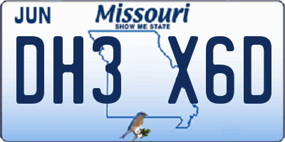MO license plate DH3X6D