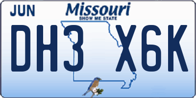 MO license plate DH3X6K