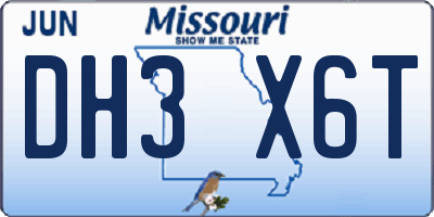 MO license plate DH3X6T