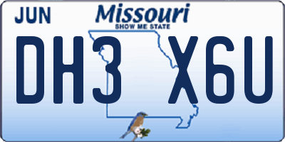MO license plate DH3X6U