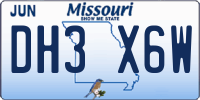 MO license plate DH3X6W