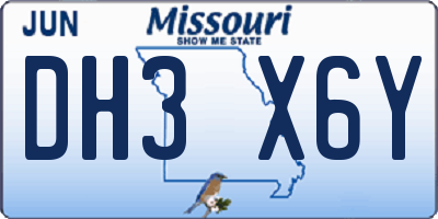 MO license plate DH3X6Y