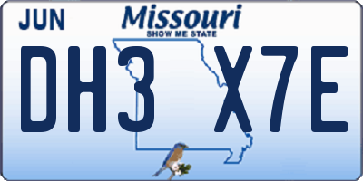 MO license plate DH3X7E