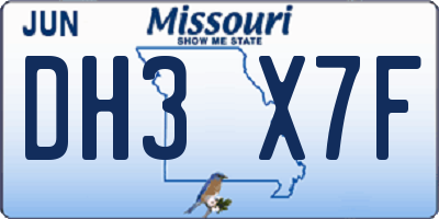 MO license plate DH3X7F