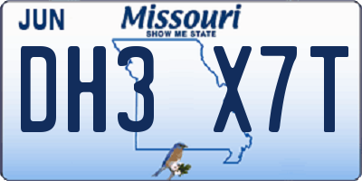 MO license plate DH3X7T