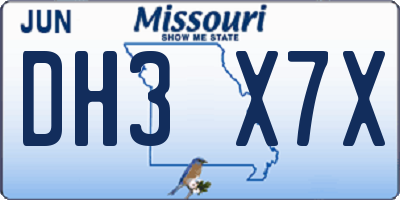 MO license plate DH3X7X