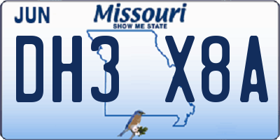 MO license plate DH3X8A