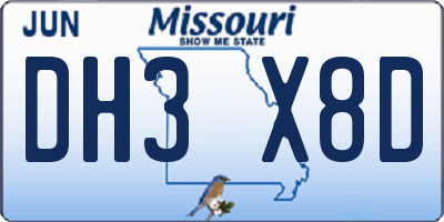 MO license plate DH3X8D