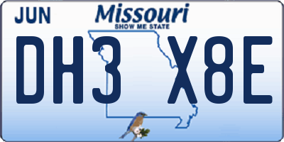 MO license plate DH3X8E