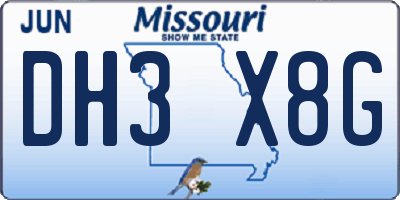 MO license plate DH3X8G