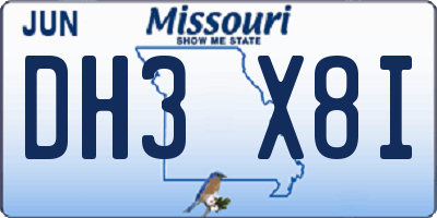 MO license plate DH3X8I