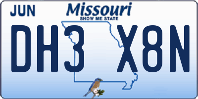 MO license plate DH3X8N