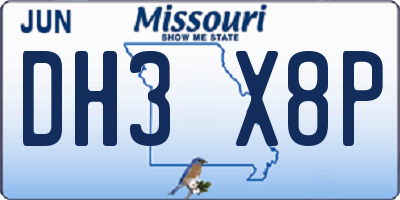 MO license plate DH3X8P