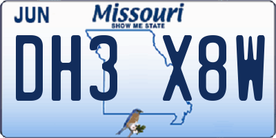 MO license plate DH3X8W