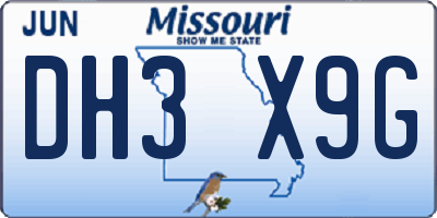 MO license plate DH3X9G