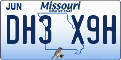 MO license plate DH3X9H