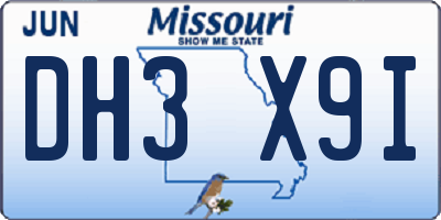 MO license plate DH3X9I