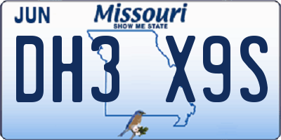 MO license plate DH3X9S