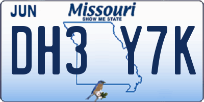 MO license plate DH3Y7K