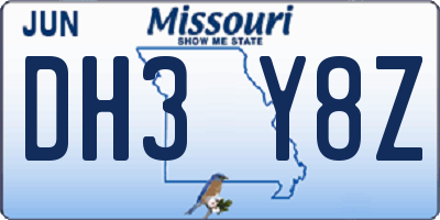MO license plate DH3Y8Z