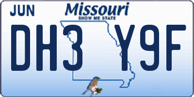 MO license plate DH3Y9F