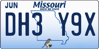 MO license plate DH3Y9X