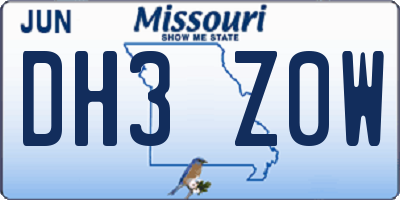 MO license plate DH3Z0W