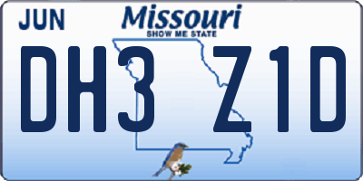 MO license plate DH3Z1D
