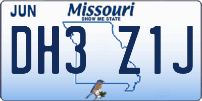 MO license plate DH3Z1J