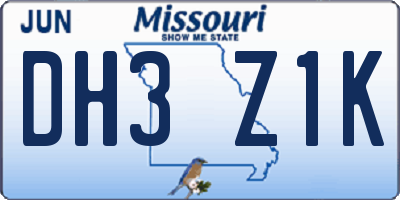 MO license plate DH3Z1K