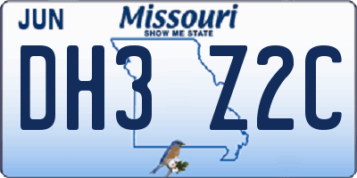 MO license plate DH3Z2C