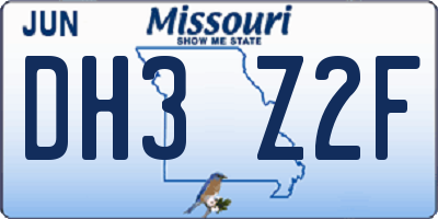 MO license plate DH3Z2F
