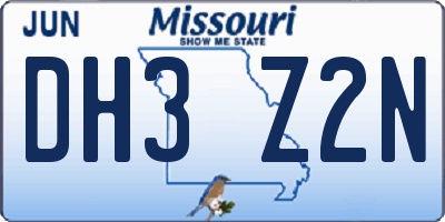 MO license plate DH3Z2N