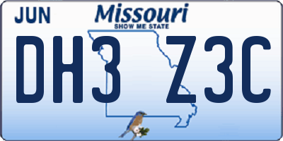 MO license plate DH3Z3C