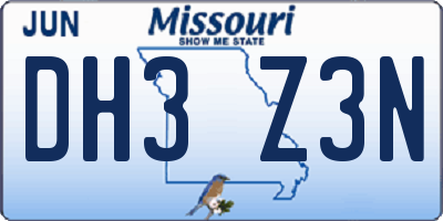 MO license plate DH3Z3N