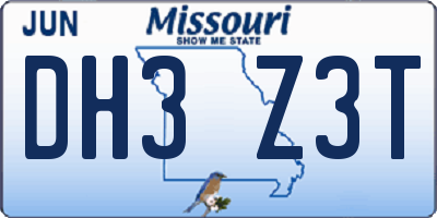 MO license plate DH3Z3T