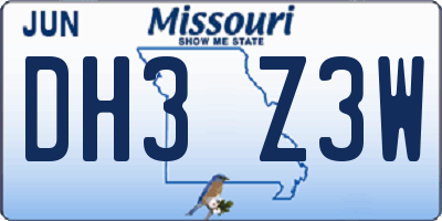 MO license plate DH3Z3W